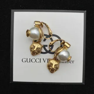 Gucci Tiger Head Pearl Dangle Earrings