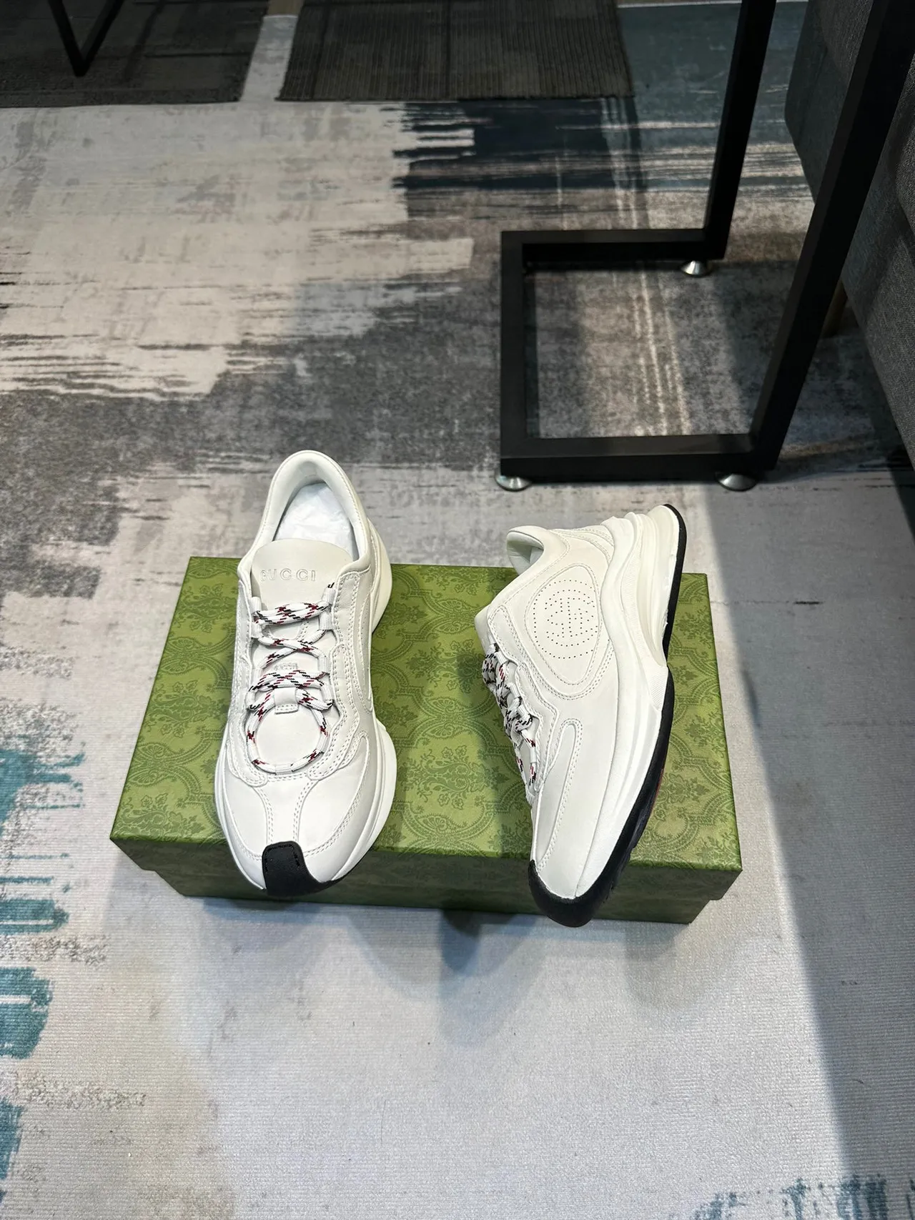 Gucci Track White Black Layered Midsole Perforated Side Panel Chunky Sneakers 4