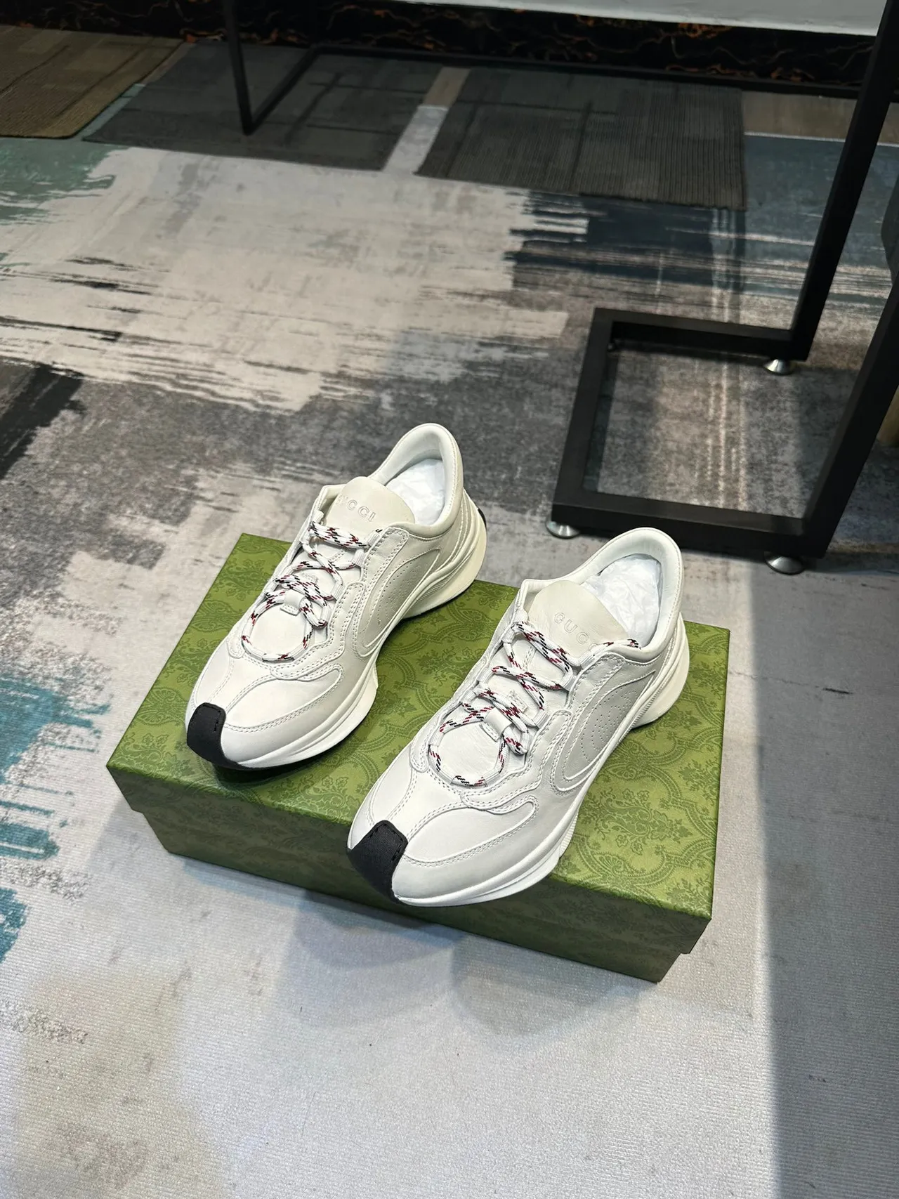 Gucci Track White Black Layered Midsole Perforated Side Panel Chunky Sneakers 5