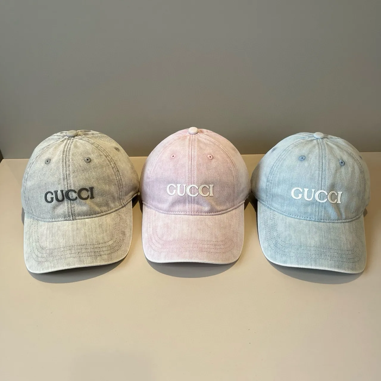 Gucci Washed Pink Denim Baseball Cap 2