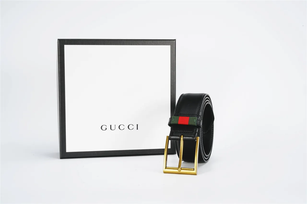 Gucci Web Belt Black Gold Smooth Rectangular Buckle Leather Belt 5