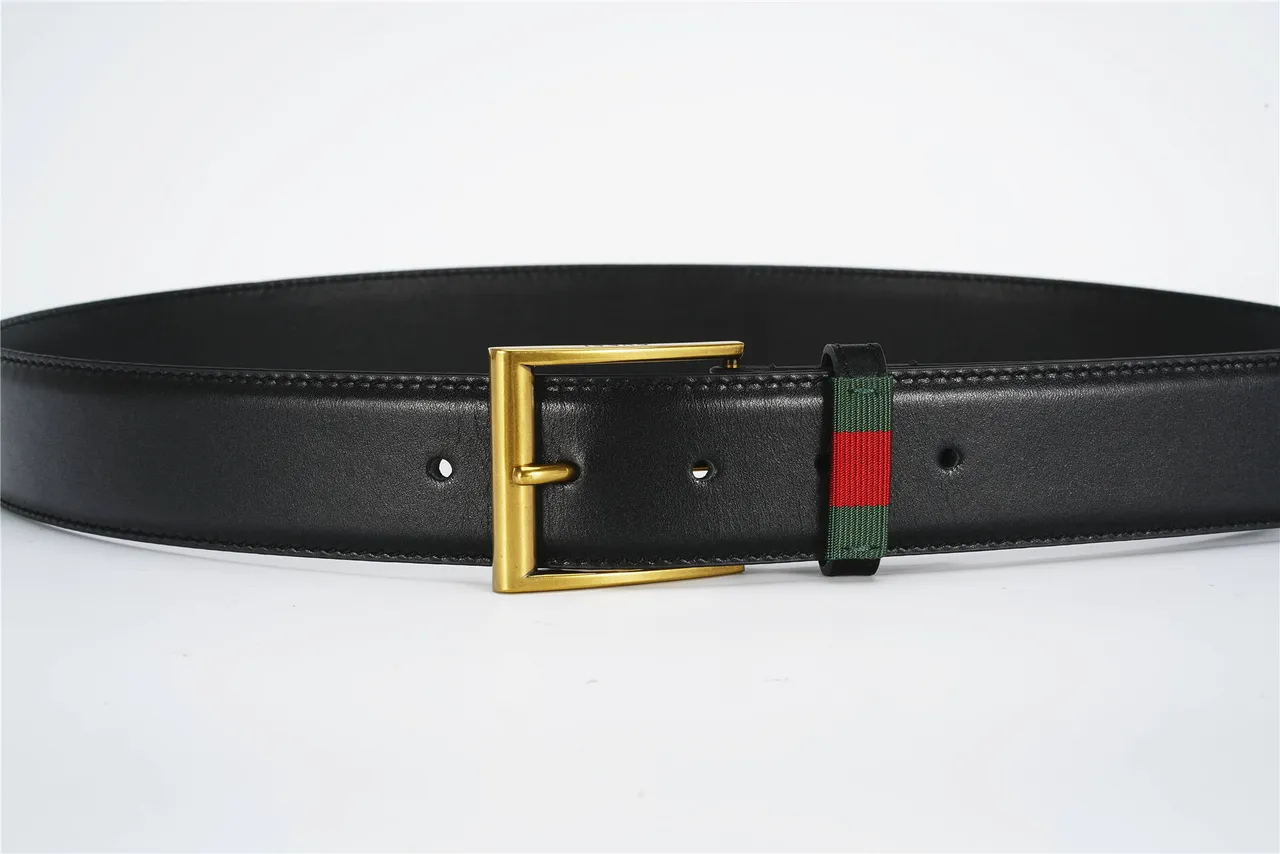 Gucci Web Belt Black Gold Smooth Rectangular Buckle Leather Belt 8