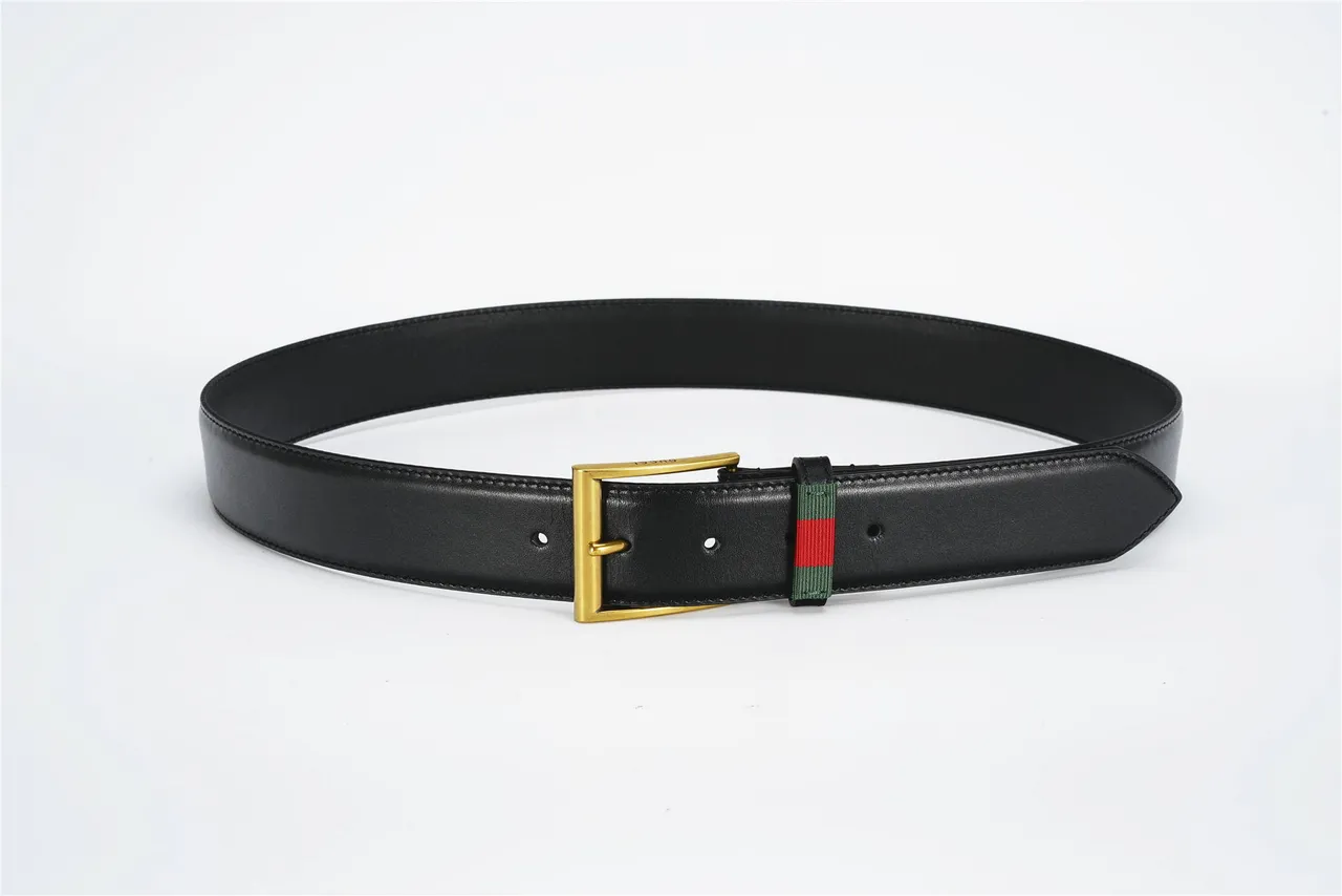 Gucci Web Belt Black Gold Smooth Rectangular Buckle Leather Belt 9