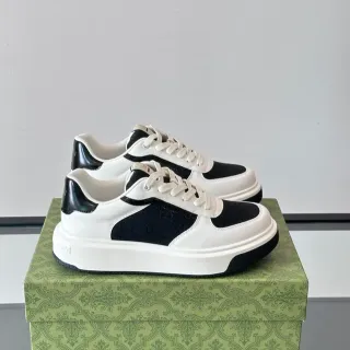Gucci White Black Leather GG Monogram Canvas Lifestyle Sneakers