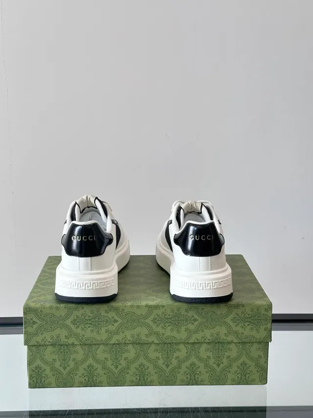 Gucci White Black Leather GG Monogram Canvas Lifestyle Sneakers 3
