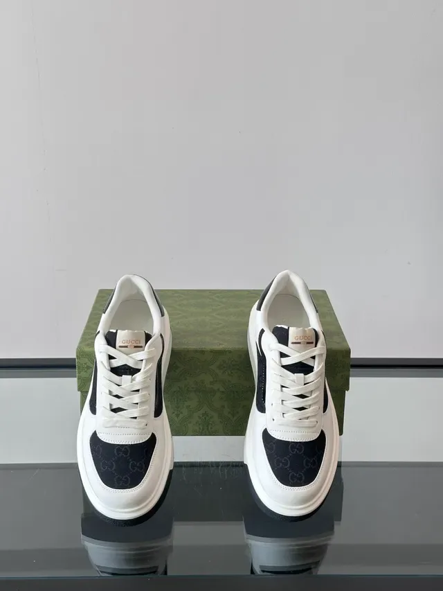 Gucci White Black Leather GG Monogram Canvas Lifestyle Sneakers 4
