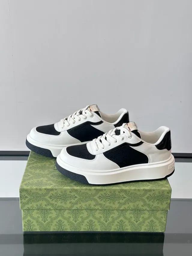 Gucci White Black Leather GG Monogram Canvas Lifestyle Sneakers 5