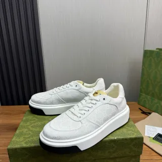 Gucci White Black Monogrammed Canvas Platform Sole Lifestyle Sneakers
