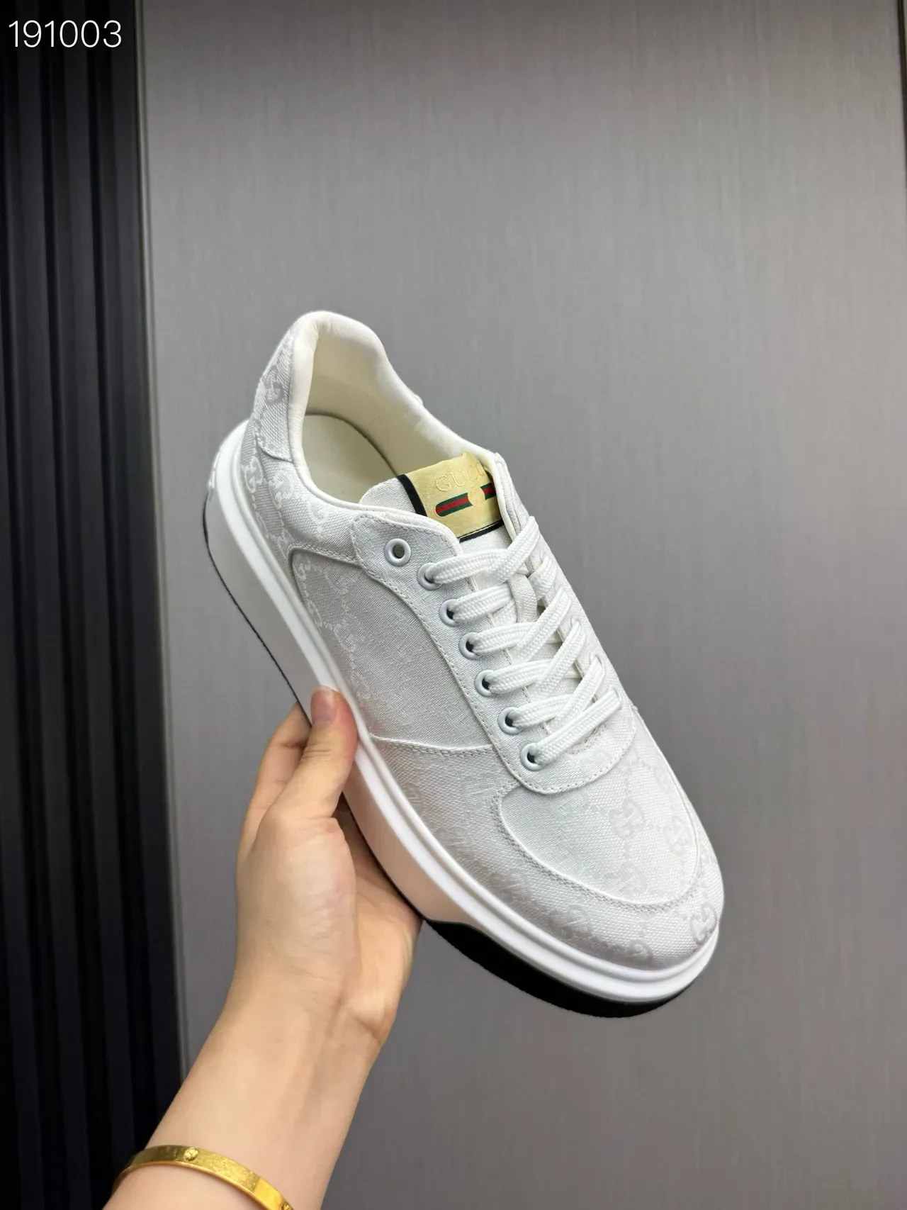 Gucci White Black Monogrammed Canvas Platform Sole Lifestyle Sneakers 3
