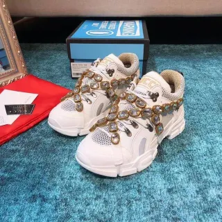 Gucci White Gold Sole Mesh Upper Chunky Sneakers