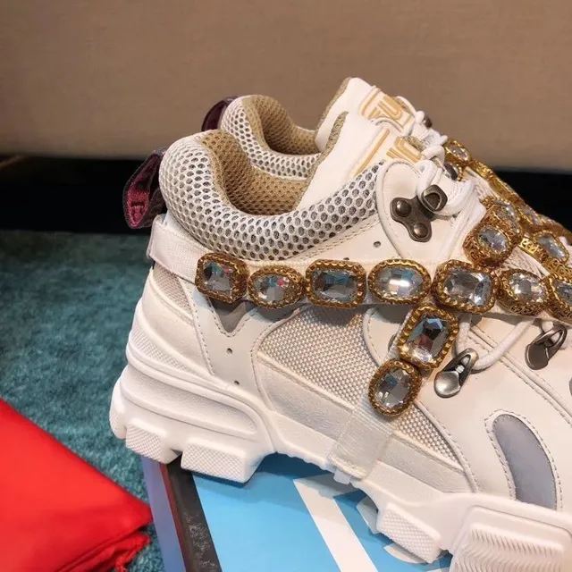Gucci White Gold Sole Mesh Upper Chunky Sneakers 3
