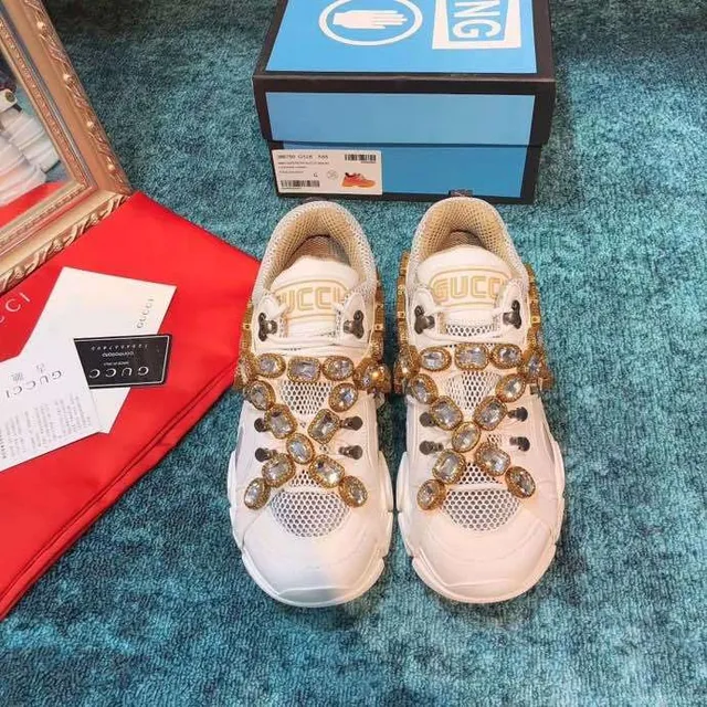 Gucci White Gold Sole Mesh Upper Chunky Sneakers 7