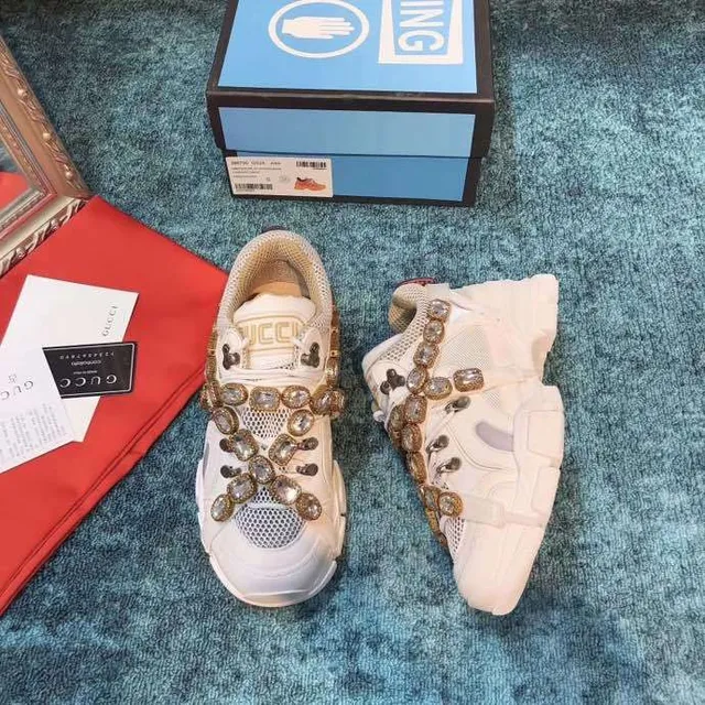 Gucci White Gold Sole Mesh Upper Chunky Sneakers 8