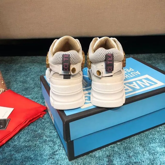 Gucci White Gold Sole Mesh Upper Chunky Sneakers 9