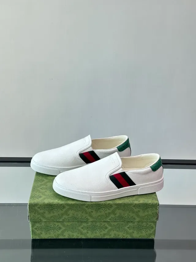 Gucci White Green Slip-On Upper Canvas Shoes 5