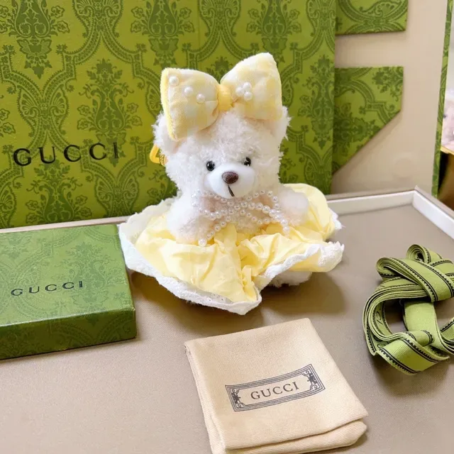 Gucci Yellow White Plush Teddy Bear Ruffled Dress 2