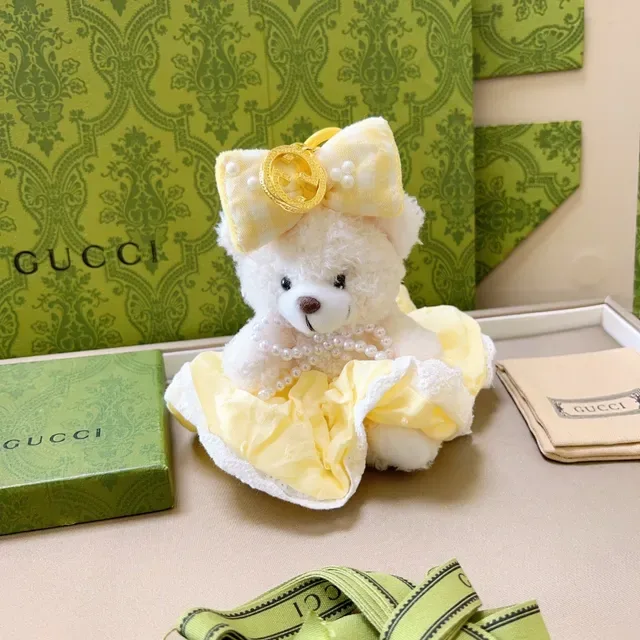 Gucci Yellow White Plush Teddy Bear Ruffled Dress 4