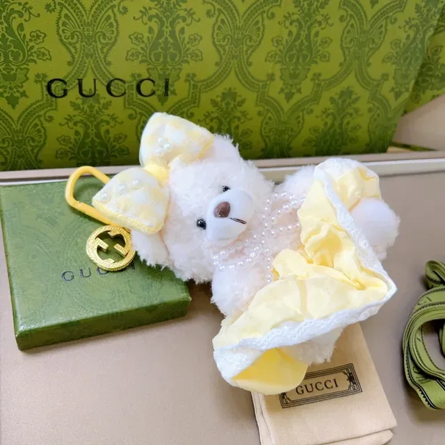 Gucci Yellow White Plush Teddy Bear Ruffled Dress 5