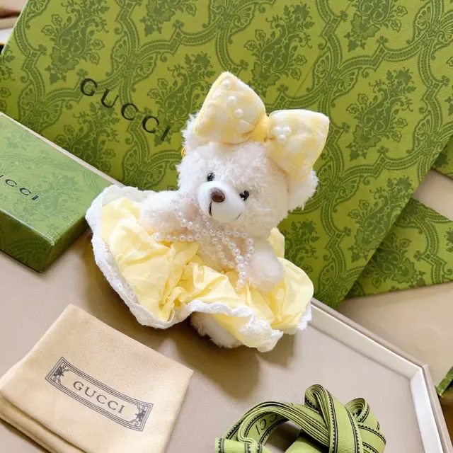Gucci Yellow White Plush Teddy Bear Ruffled Dress 6