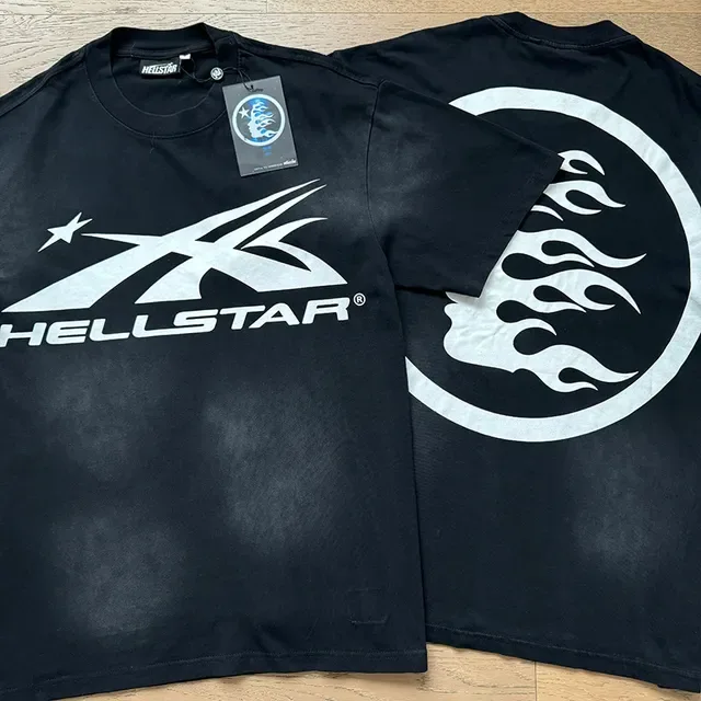 Hellstar Black White Oversized Fit Acid-Wash Distressed T-Shirt 2