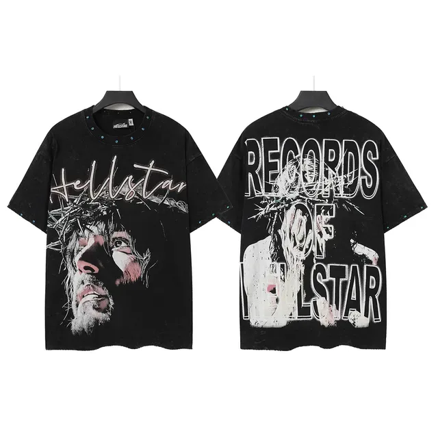 Hellstar Distressed Black Graphic Face Print T-Shirt 2