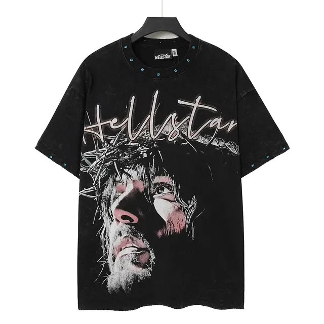 Hellstar Distressed Black Graphic Face Print T-Shirt 3