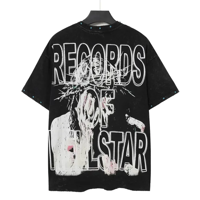 Hellstar Distressed Black Graphic Face Print T-Shirt 4