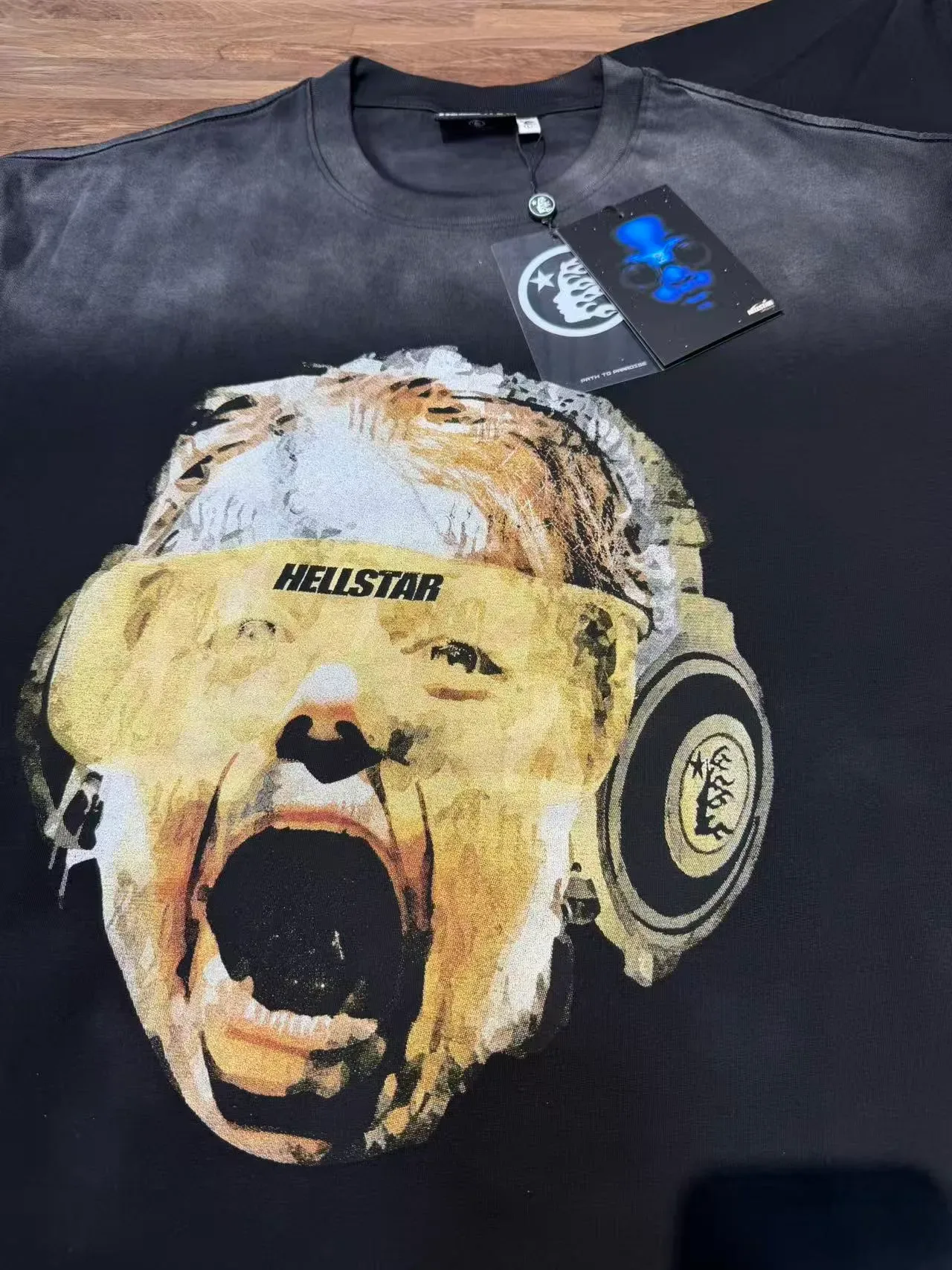 Hellstar Graphic Print Acid-Wash Black Gold Flame T-Shirt 7