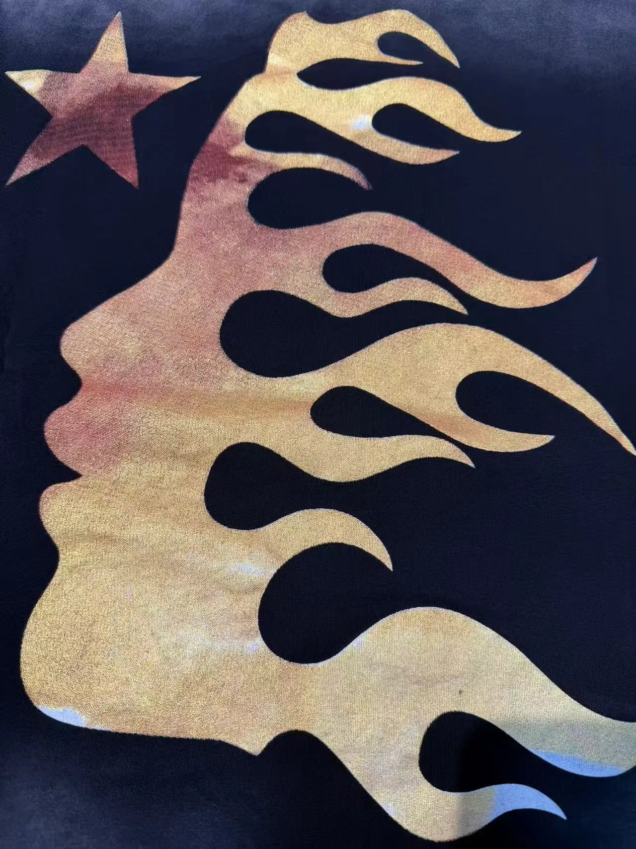 Hellstar Graphic Print Acid-Wash Black Gold Flame T-Shirt 8