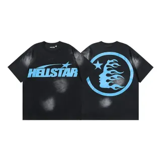 تي شيرت Hellstar أسود مبيض بطباعة جرافيك