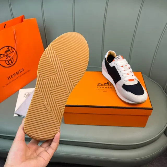 Hermès Beige Navy Orange Suede Mesh Lifestyle Sneaker 2