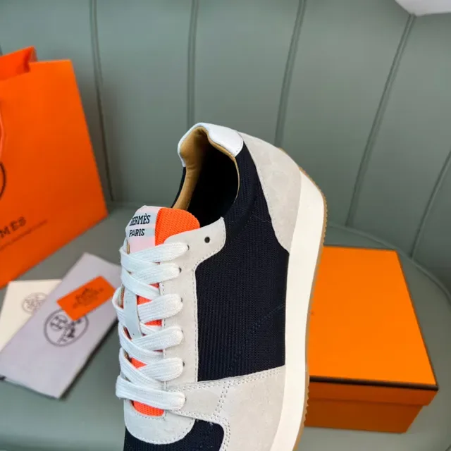 Hermès Beige Navy Orange Suede Mesh Lifestyle Sneaker 3