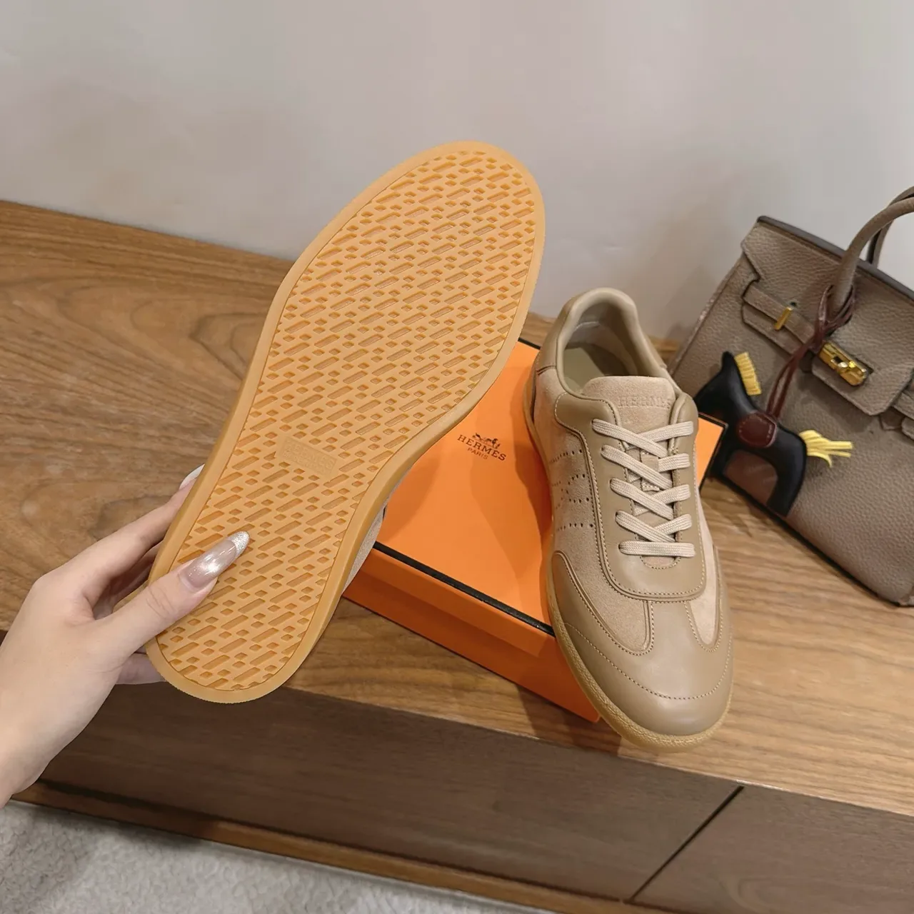 Hermès Beige Perforated Leather Lifestyle Sneakers 3