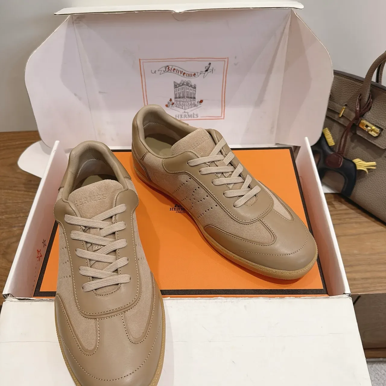 Hermès Beige Perforated Leather Lifestyle Sneakers 5