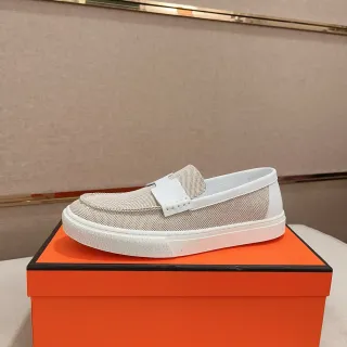 Hermès Loafer Bege Branco Malha Tira Couro