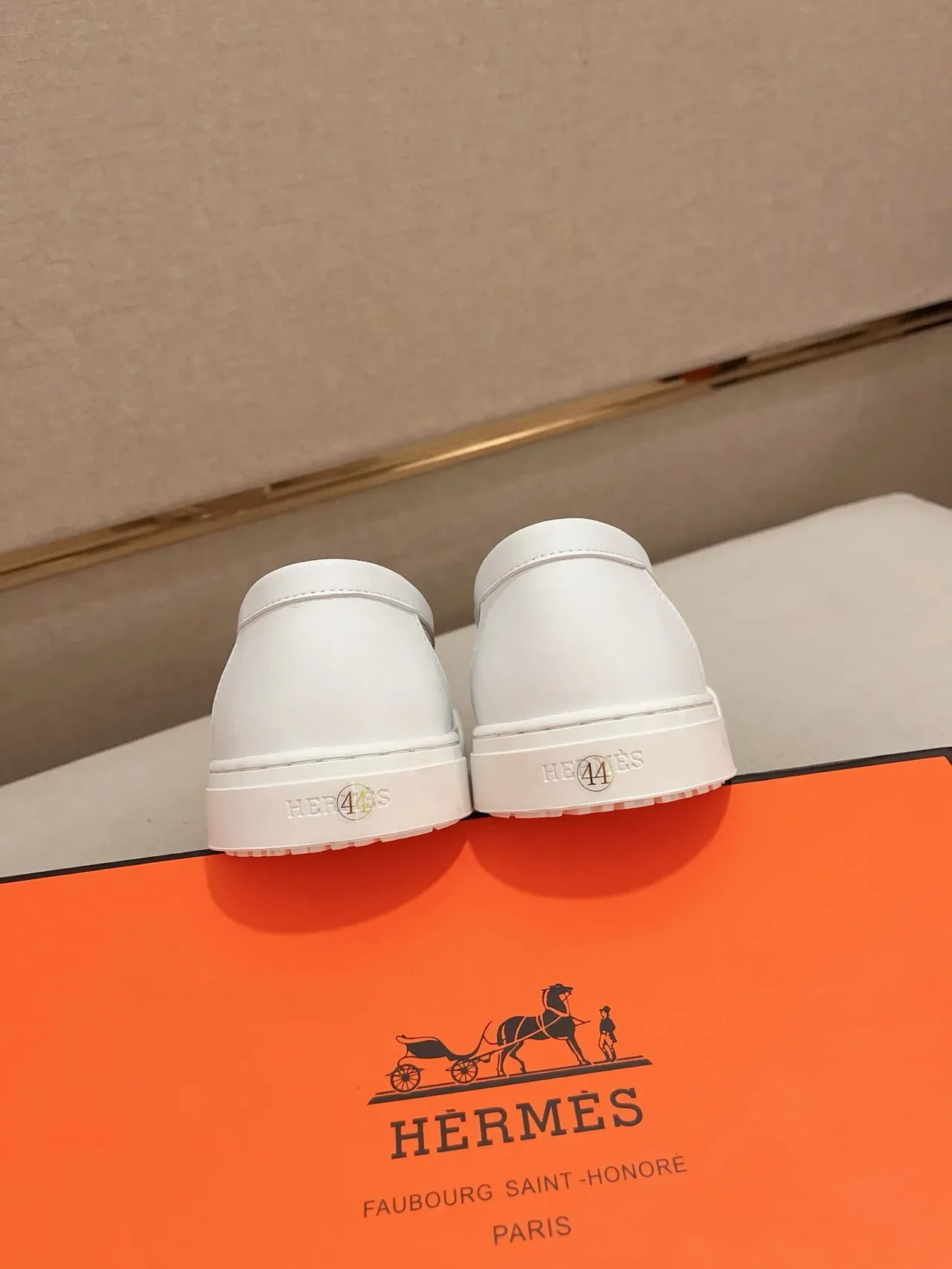 Hermès Beige White Mesh Upper Leather Strap Loafer 3