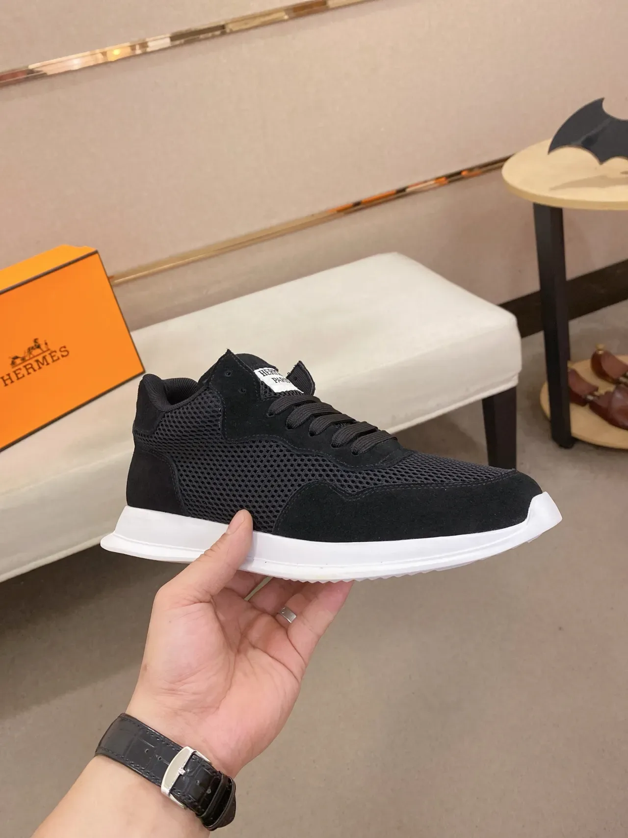 Hermès Black Mesh and Suede Lifestyle Sneaker 5