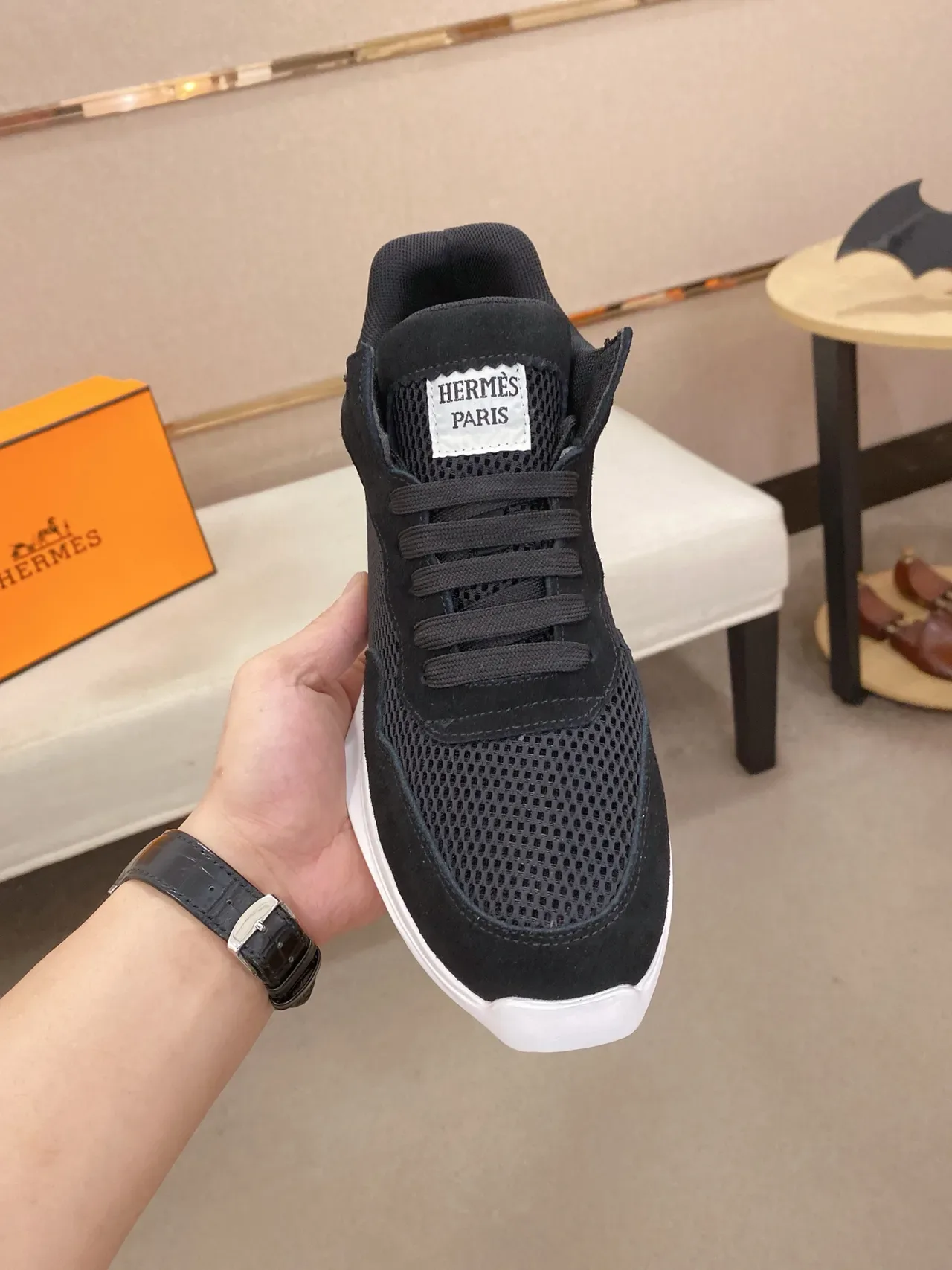 Hermès Black Mesh and Suede Lifestyle Sneaker 6