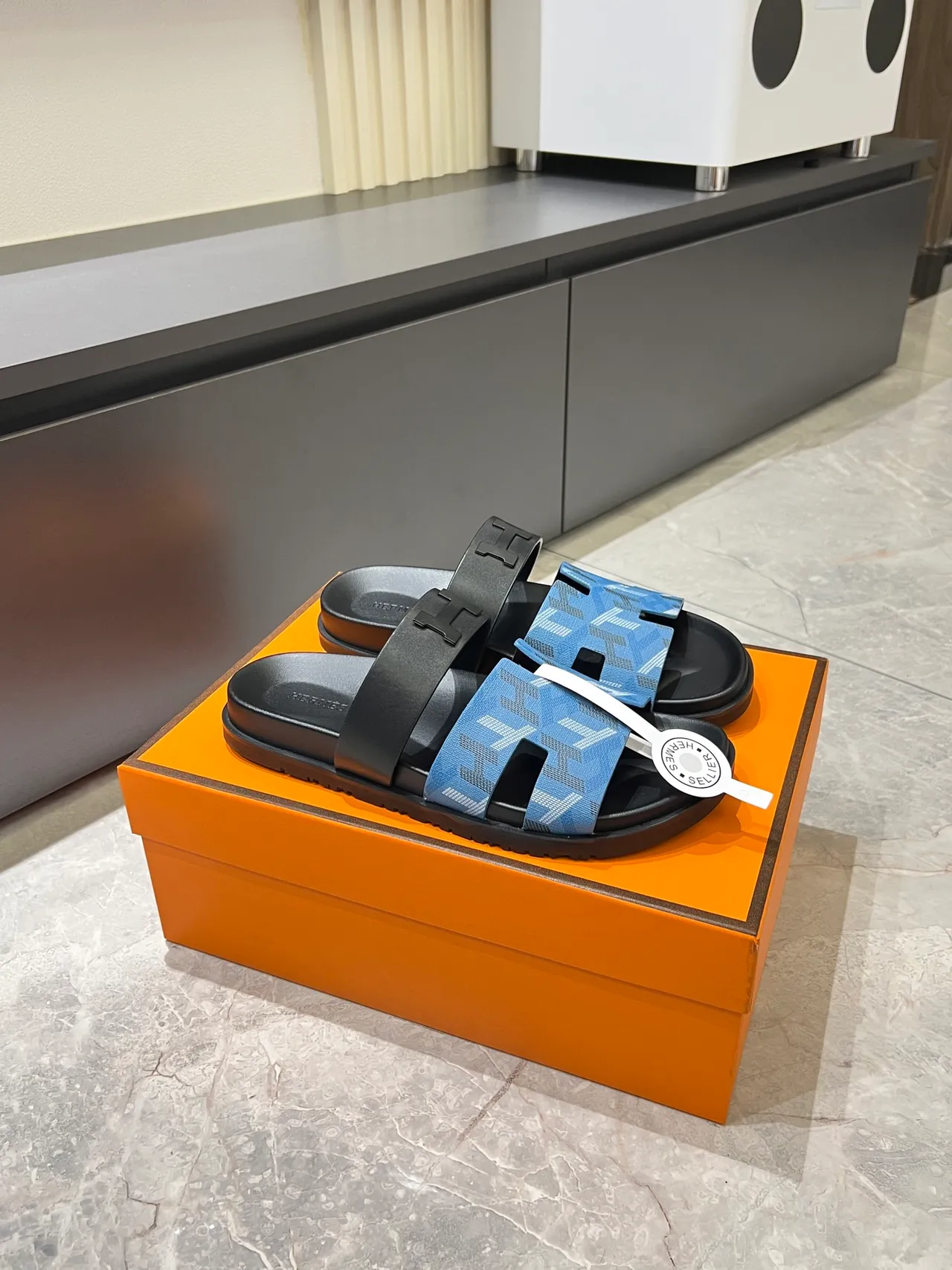Hermès Black Multicolor Double-Strap Slide H-Logo Hardware Slippers 17