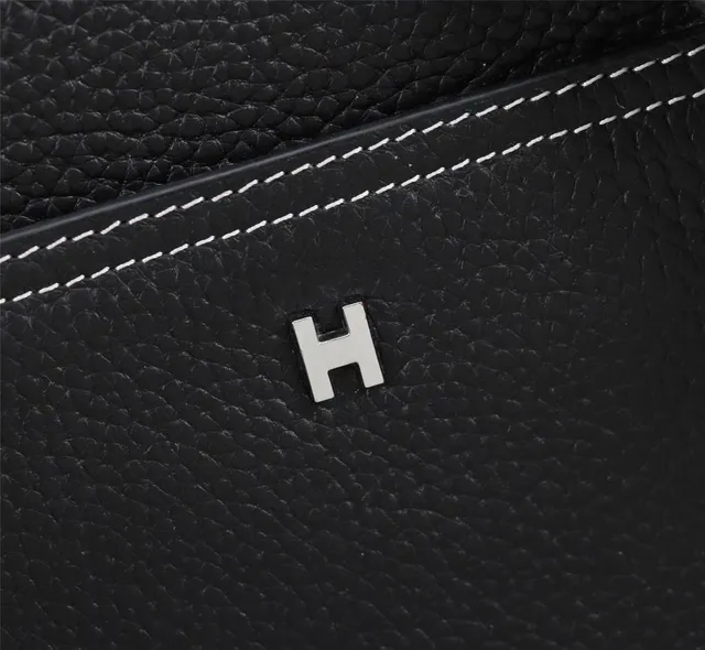 Hermès Couro preto de grão H-Logo bolsa cruzada 9
