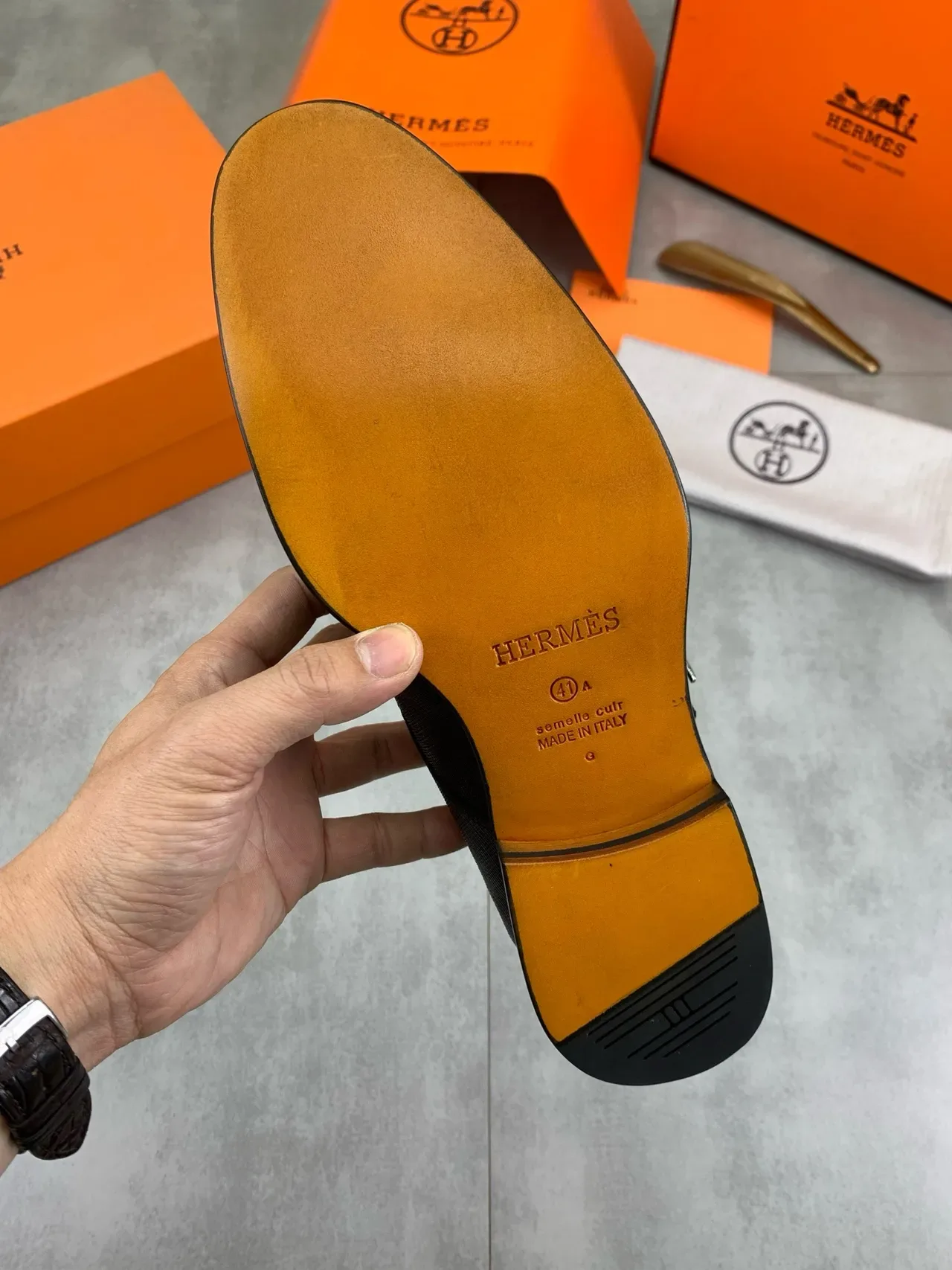 Hermès Black Textured Leather H-Buckle Monk Shoes 3