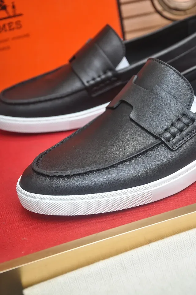Hermès Black White Leather Rubber Sole Loafer 2