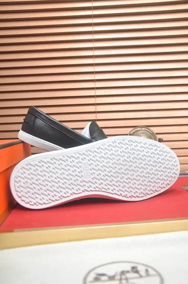 Hermès Black White Leather Rubber Sole Loafer 3