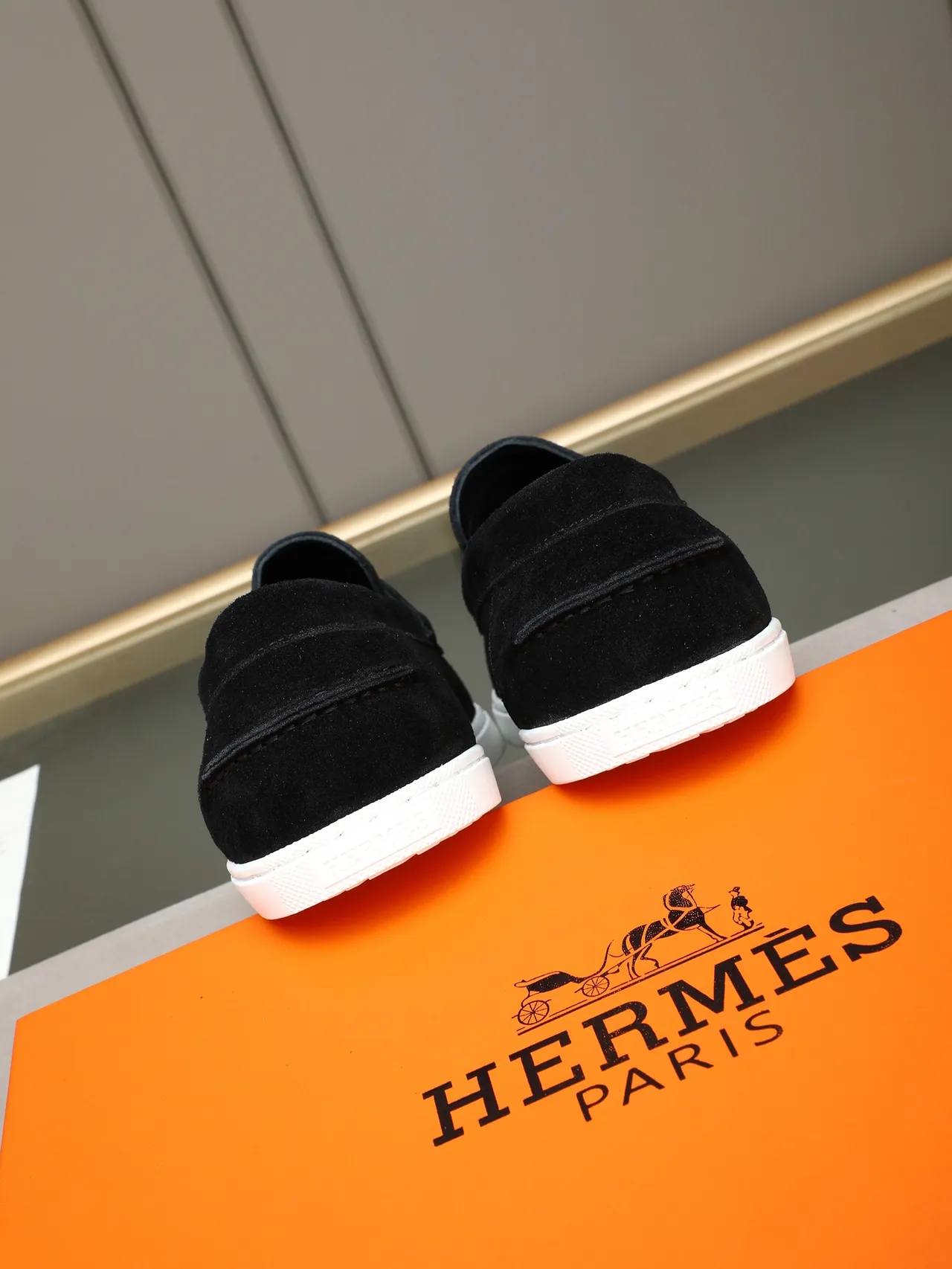 Hermès Black White Suede Upper Penny Strap Loafer 3