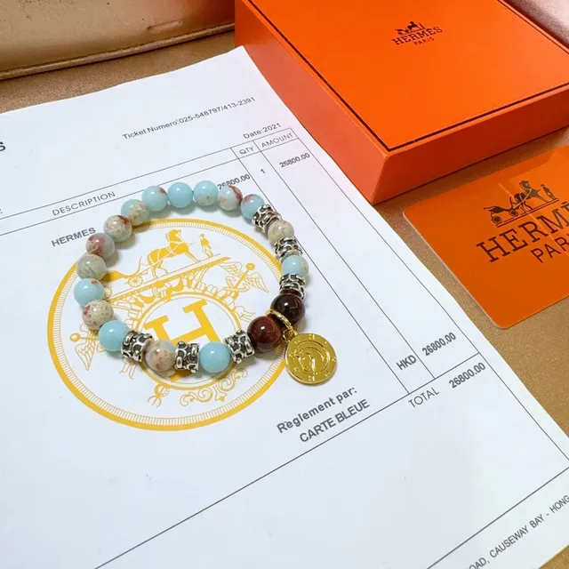 Hermès Blue Gold Beaded Multi-Stone Bracelet 3