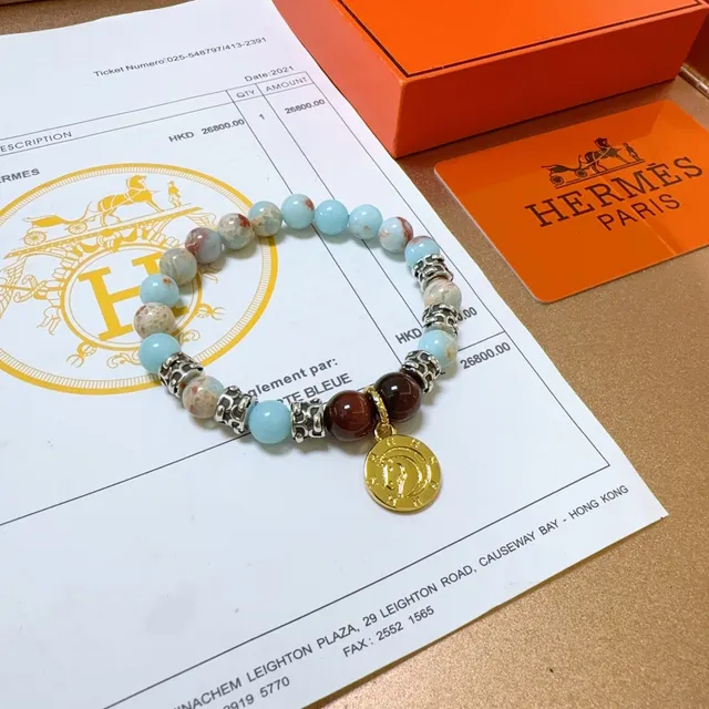 Hermès Blue Gold Beaded Multi-Stone Bracelet 4