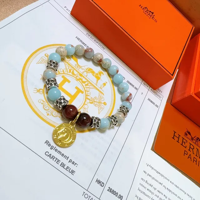 Hermès Blue Gold Beaded Multi-Stone Bracelet 6