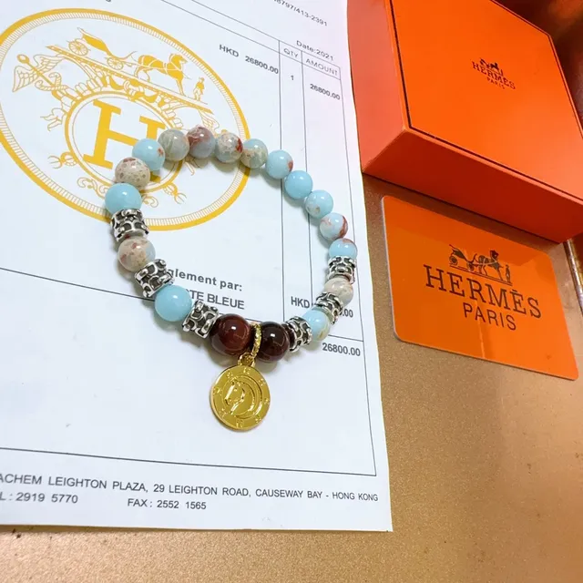 Hermès Blue Gold Beaded Multi-Stone Bracelet 9