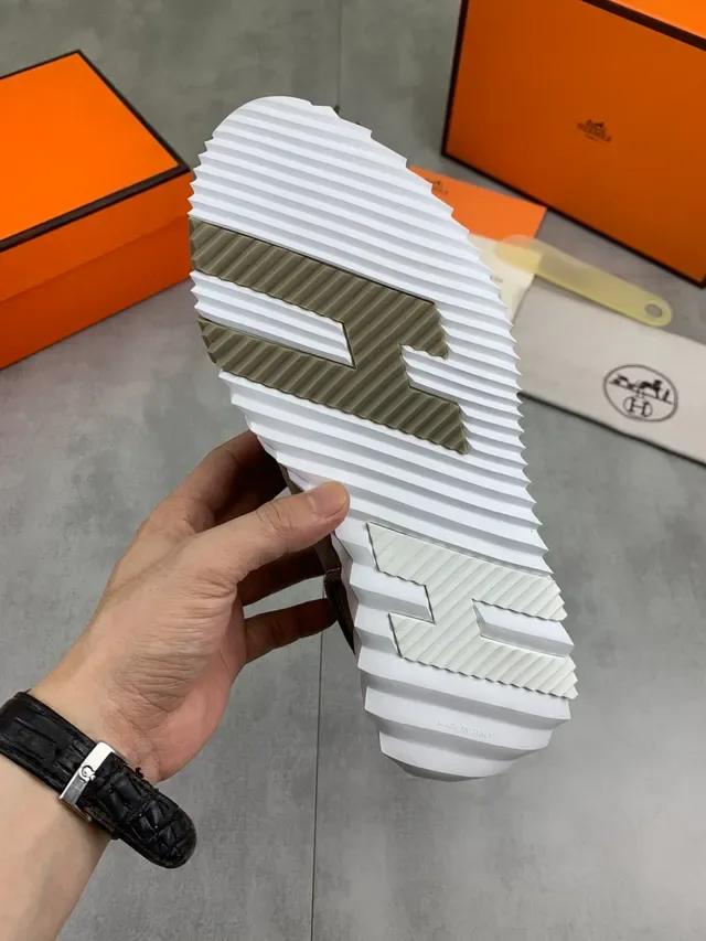 Hermès Brown White Suede Upper Ridged Sole Sneakers 2