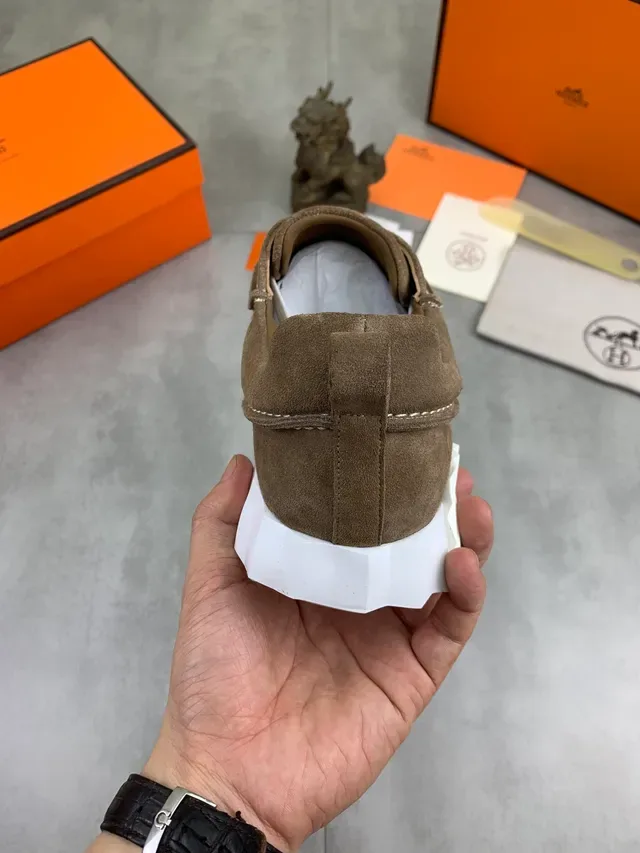 Hermès Brown White Suede Upper Ridged Sole Sneakers 3
